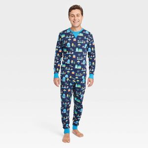 Men's Hanukkah Lions Print Matching Family Pajama Set Navy Blue - XXL- NWT